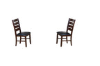 Set of Two Espresso And Brown Upholstered Faux Leather Ladder Back Dining Side Chairs