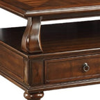 50" Dark Brown Solid Wood Coffee Table With Two Drawers And Shelf