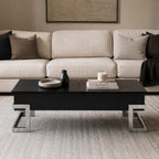 47" Black and Silver Wood And Iron Lift Top Sled Coffee Table