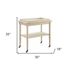 30" Antiqued White Wood Rolling Bar Cart