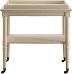 30" Antiqued White Wood Rolling Bar Cart