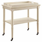 30" Antiqued White Wood Rolling Bar Cart