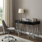 54" Black and Silver Writing Desk With Two Drawers
