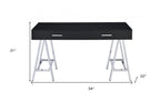 54" Black and Silver Writing Desk With Two Drawers