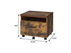 19" Brown And Black Rustic Wood Single Drawer Rolling Filing Cabinet