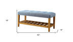 40" Light Gray and Brown Upholstered Polyester Bench with Shelves