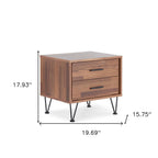 18" Brown Wood Two Drawer Nightstand