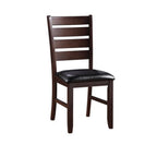Set of Two Espresso And Brown Upholstered Faux Leather Ladder Back Dining Side Chairs