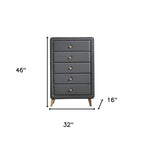 43" Light Gray Solid Wood Six Drawer Dresser