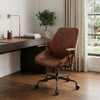 Brown Adjustable Swivel Leather Rolling Executive Office Chair