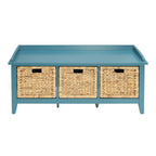 43" Teal Blue Solid Wood Storage Bench with Drawers