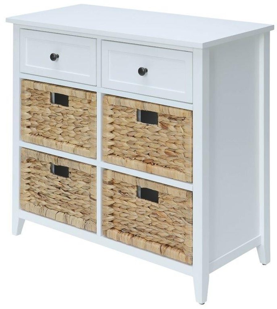 30" White Wood And Water Hyacinth Accent Cabinet With Six Drawers