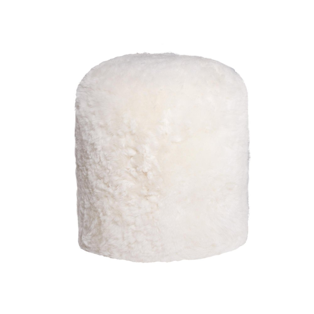 18" White Genuine Sheepskin Cylindrical Pouf Ottoman