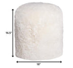 18" White Genuine Sheepskin Cylindrical Pouf Ottoman