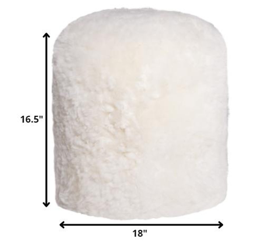 18" White Genuine Sheepskin Cylindrical Pouf Ottoman