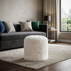 18" White Genuine Sheepskin Cylindrical Pouf Ottoman