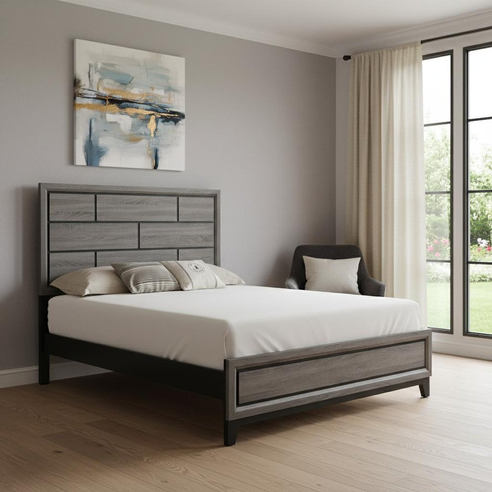 Gray Solid Wood Queen Bed Frame