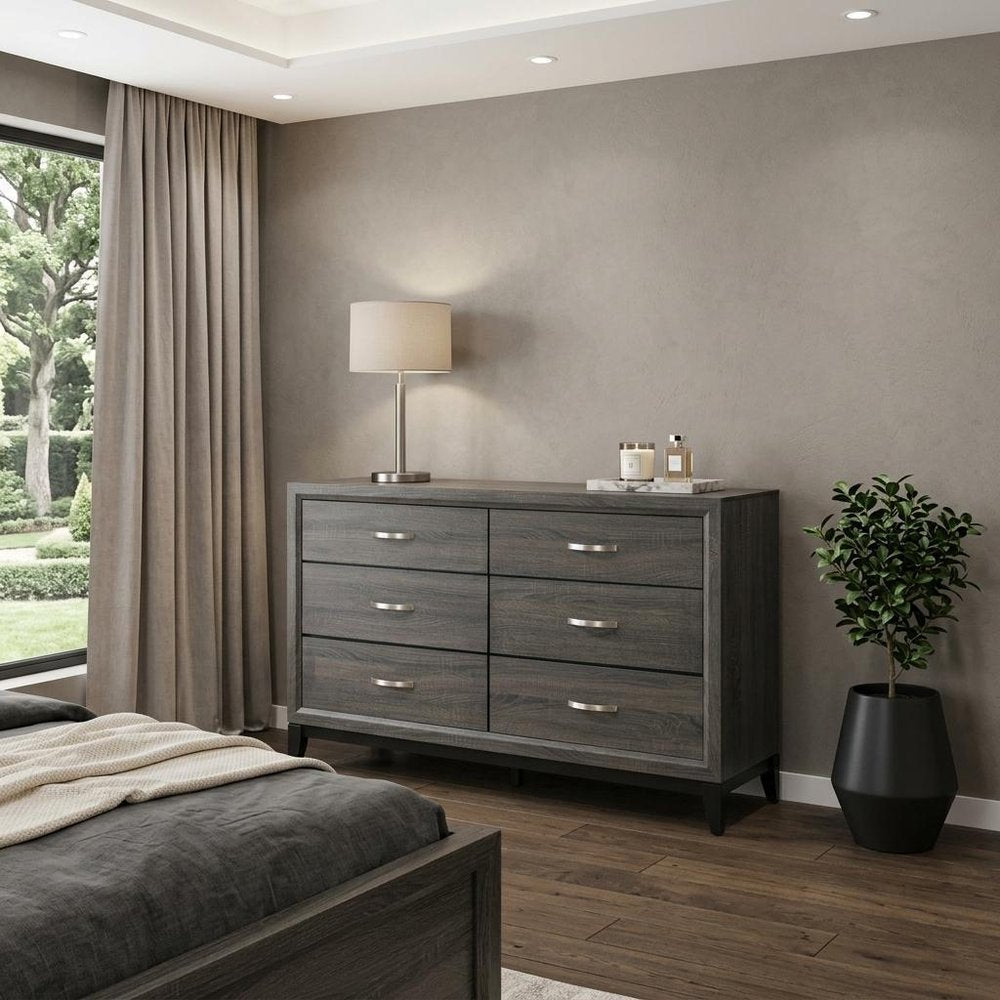 31" Gray Wood Five Drawer Dresser