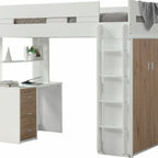 White And Teal Twin Loft Bed And Desk