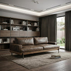 95" Chocolate Top Grain Leather Sofa With Black Legs