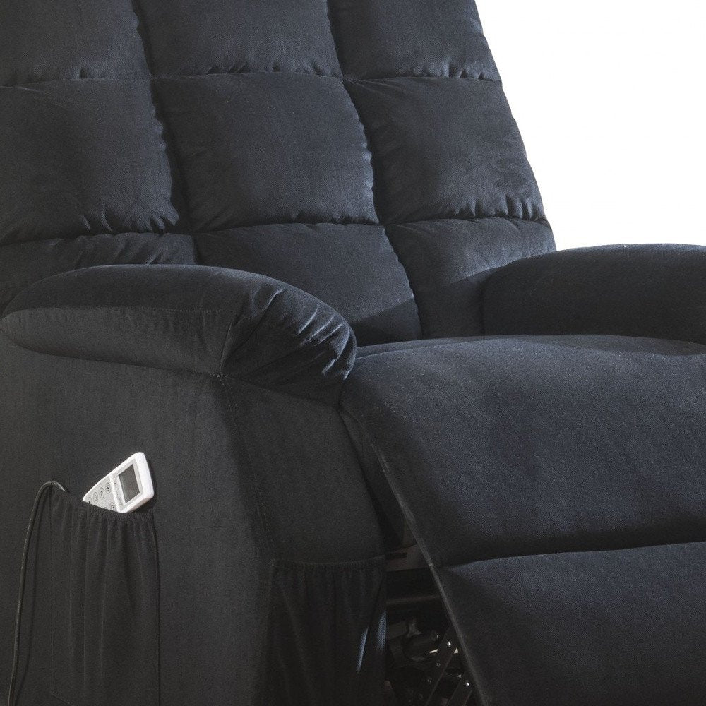 34" Black Velvet Heated Massage Lift Assist Power Recliner