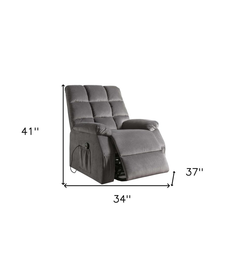 34" Black Velvet Heated Massage Lift Assist Power Recliner