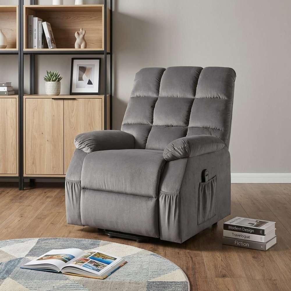 34" Black Velvet Heated Massage Lift Assist Power Recliner