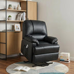 34" Black Faux Leather Power Massage Lift Assist Recliner