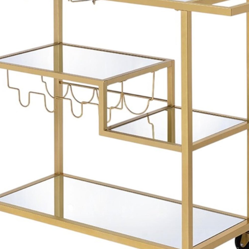 40" Clear and Gold Glass and Iron Rolling Prep Table