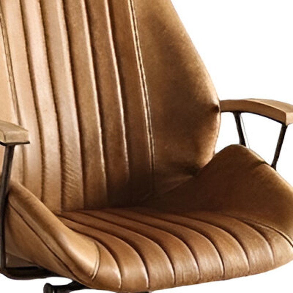 Brown Adjustable Swivel Leather Rolling Executive Office Chair