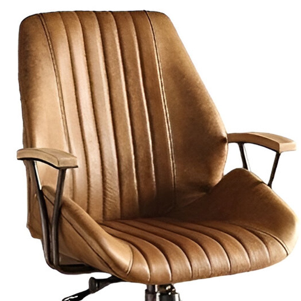 Brown Adjustable Swivel Leather Rolling Executive Office Chair