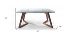 63" Clear and Brown Glass and Solid Wood Self-Storing Leaf Dining Table