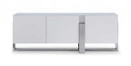 91" White Glass and Stainless Steel Frame Console Table