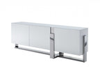 91" White Glass and Stainless Steel Frame Console Table
