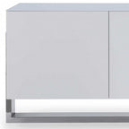 91" White Glass and Stainless Steel Frame Console Table