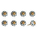 Set of Eight Green White And Gold Geometric Ceramic Drawer Pull Knobs