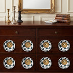Set of Eight Green White And Gold Geometric Ceramic Drawer Pull Knobs