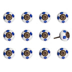 Set of Twelve Blue White And Turquoise Floral Ceramic Drawer Pull Knobs