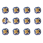 Set of Twelve Blue White And Gold Geometric Ceramic Drawer Pull Knobs