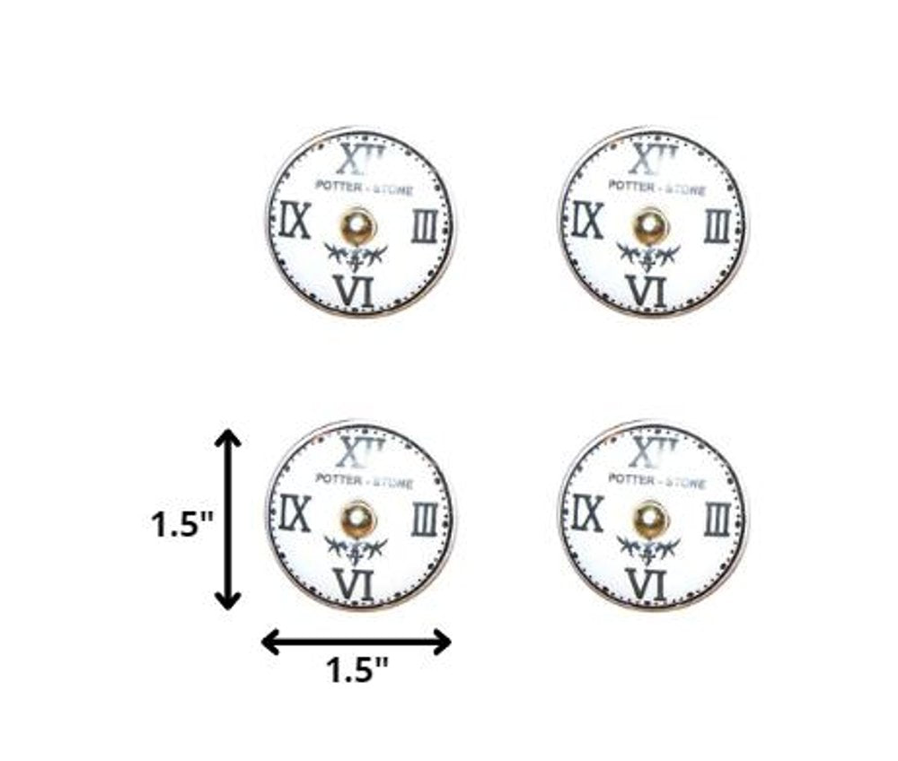 Set of Twelve Black White And Gold Clock Face Ceramic Drawer Pull Knobs