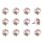 Set of Twelve Pink And White Floral Ceramic Drawer Pull Knobs