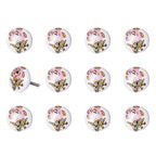 Set of Twelve Pink And White Floral Ceramic Drawer Pull Knobs