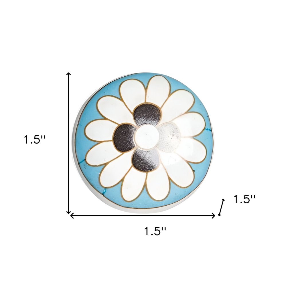 Set of Twelve Sky Blue And White Floral Ceramic Drawer Pull Knobs