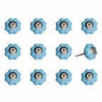 Set of Twelve Blue And Silver Ceramic Drawer Pull Knobs