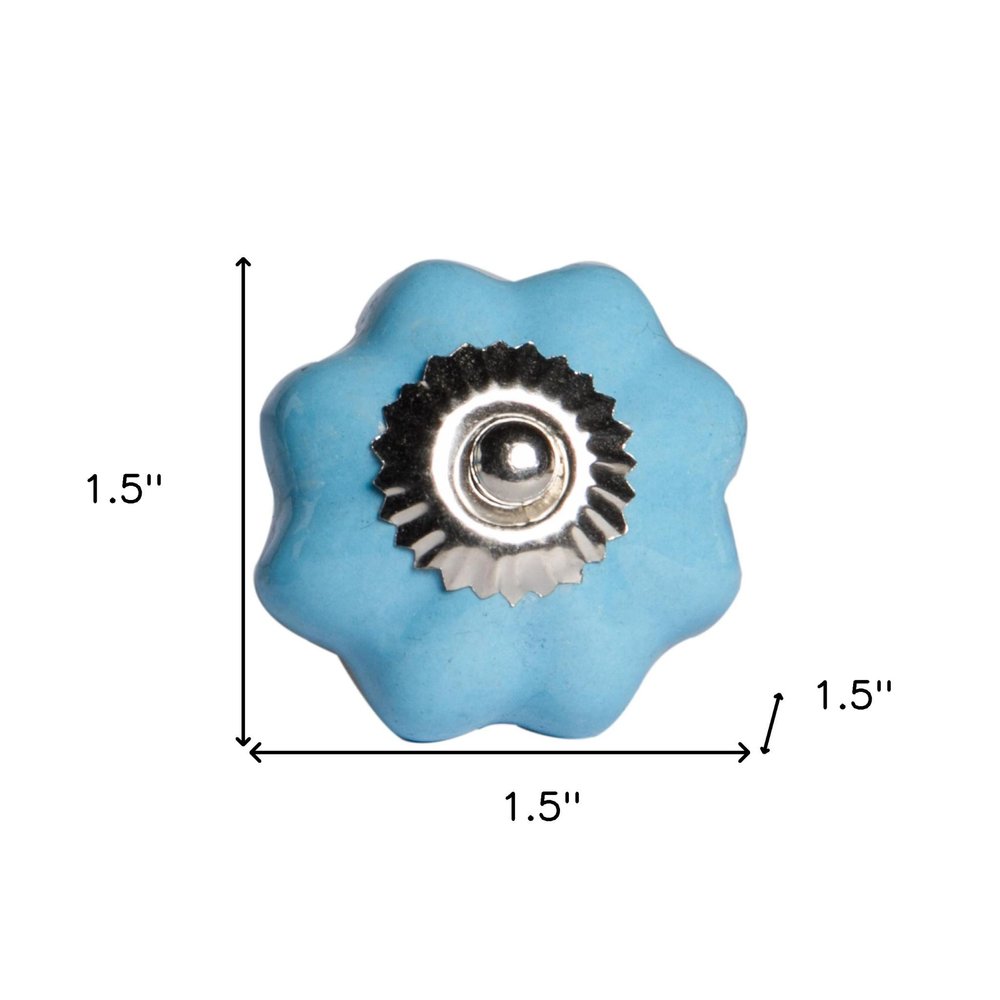 Set of Twelve Blue And Silver Ceramic Drawer Pull Knobs