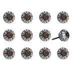 Set of Twelve Black And White Floral Ceramic Drawer Pull Knobs