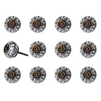 Set of Twelve Black And White Floral Ceramic Drawer Pull Knobs