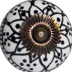 Set of Twelve Black And White Floral Ceramic Drawer Pull Knobs