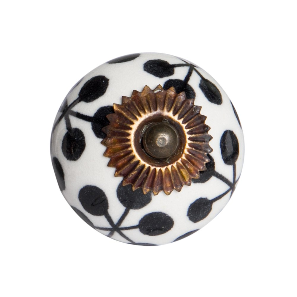 Set of Twelve Black White And Copper Ceramic Geometric Drawer Pull Knobs