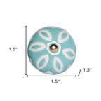 Set of Twelve Aqua And White Geometric Ceramic Drawer Pull Knobs
